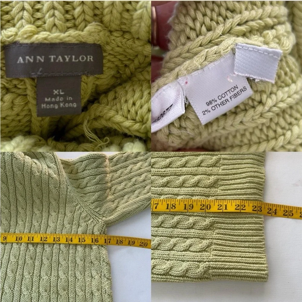Vintage Ann Taylor Fisherman Cable Knit turtleneck sweater Green XL. - Picture 9 of 11